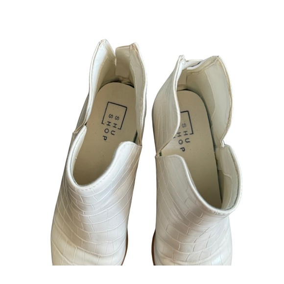 ShuShop White Croc-Embossed Heeled Boots - Picture 4 of 10